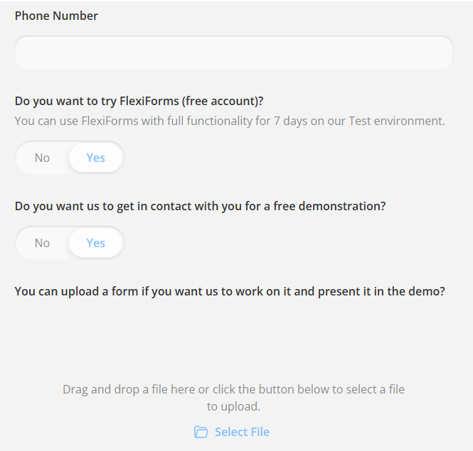 Contact form on FlexiForms web site